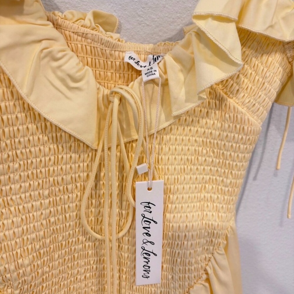 For Love & Lemons Pale Yellow Ruffle-Trim Midi Dress - Picture 4 of 4